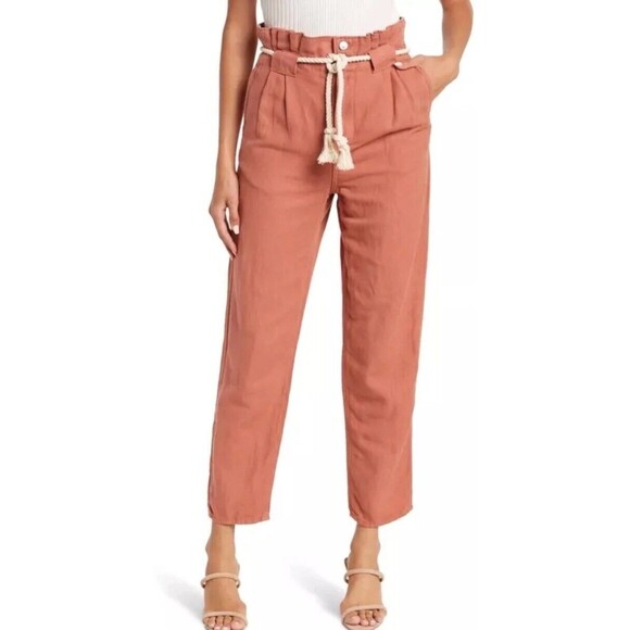 NWT Veronica Beard Karter Paperbag Linen Blend Casual Crop Pants Size 14